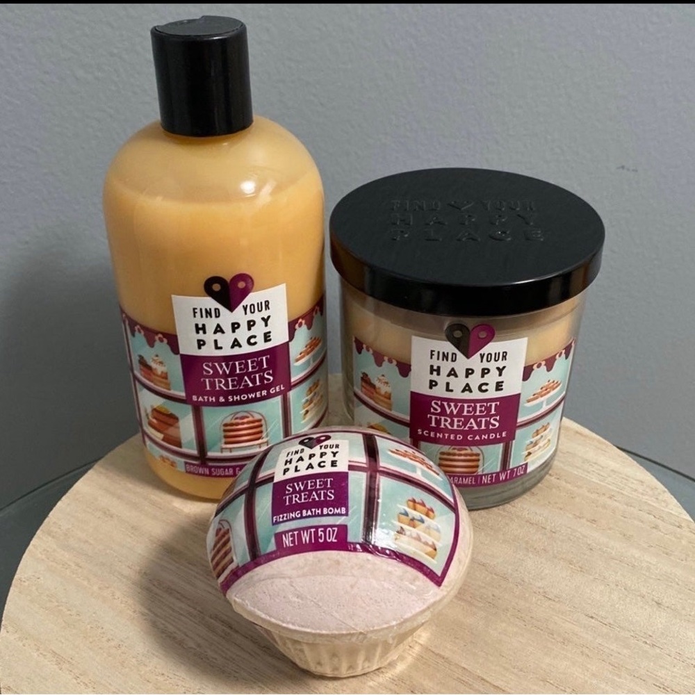 Find Your Happy Place Sweet Treats Shower Gel, Bath Fizz and Candle Spa‎ Bundle